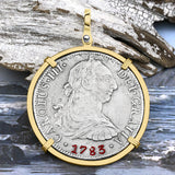 STUNNING El Cazador Shipwreck 1783 8 Reale "Piece of 8" 14K Gold Treasure Coin Pendant