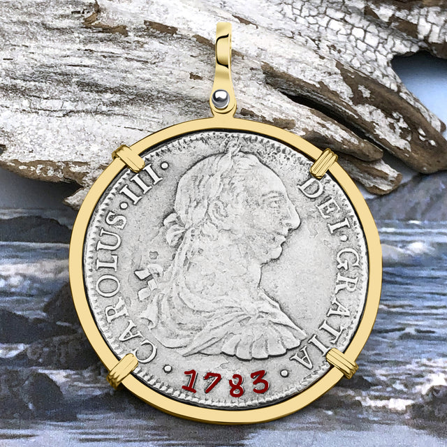STUNNING El Cazador Shipwreck 1783 8 Reale "Piece of 8" 14K Gold Treasure Coin Pendant