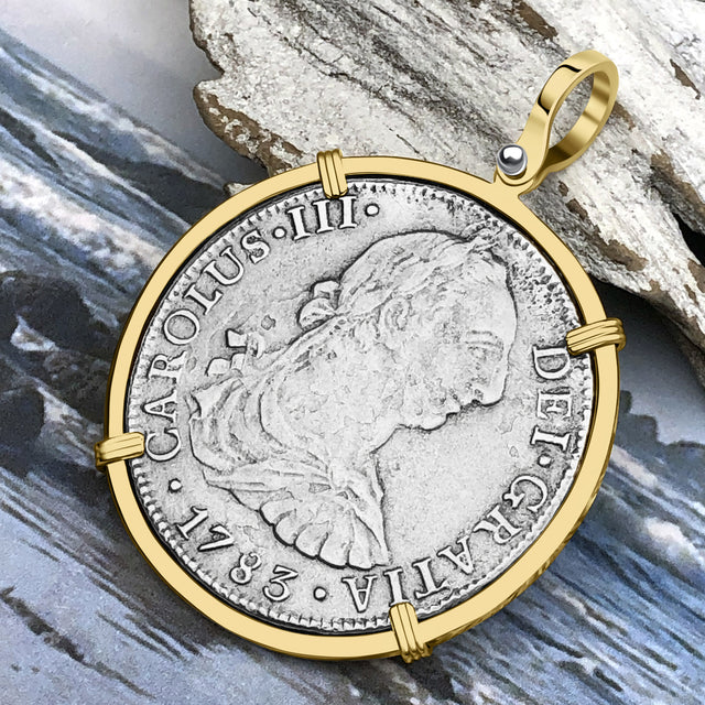 STUNNING El Cazador Shipwreck 1783 8 Reale "Piece of 8" 14K Gold Treasure Coin Pendant