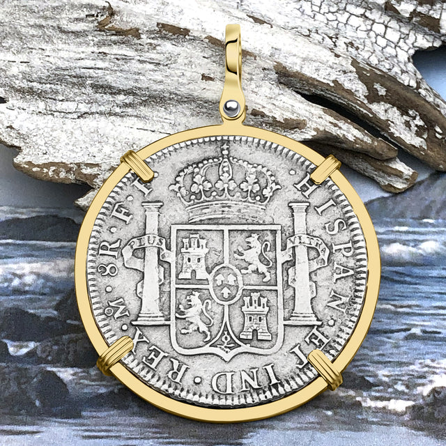 STUNNING El Cazador Shipwreck 1783 8 Reale "Piece of 8" 14K Gold Treasure Coin Pendant
