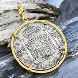 STUNNING El Cazador Shipwreck 1783 8 Reale "Piece of 8" 14K Gold Treasure Coin Pendant