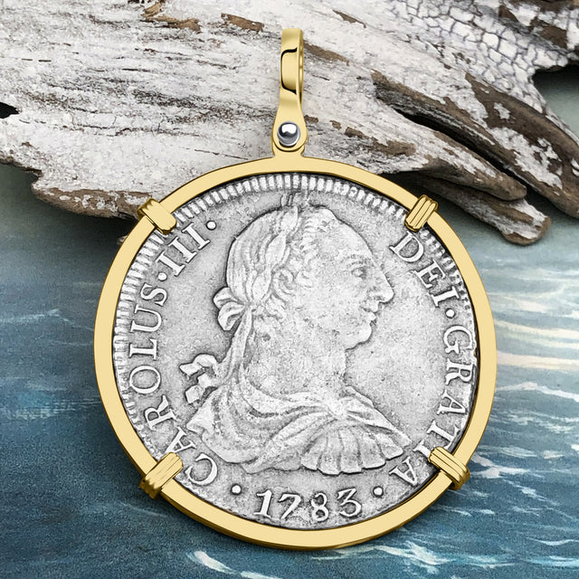 STUNNING Grade 1 Plus - El Cazador Shipwreck 1783 8 Reale "Piece of 8" 14K Gold Treasure Coin Pendant