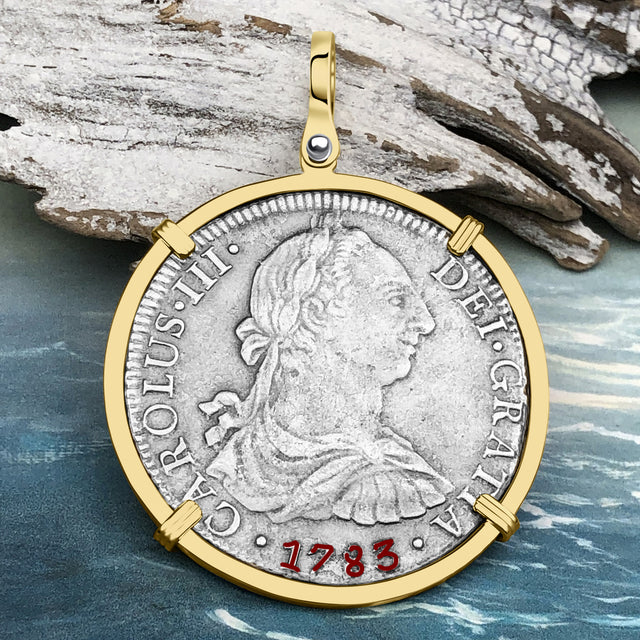STUNNING Grade 1 Plus - El Cazador Shipwreck 1783 8 Reale "Piece of 8" 14K Gold Treasure Coin Pendant