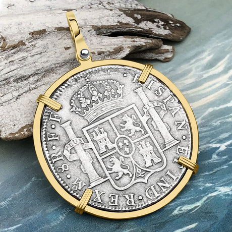 STUNNING Grade 1 Plus - El Cazador Shipwreck 1783 8 Reale "Piece of 8" 14K Gold Treasure Coin Pendant
