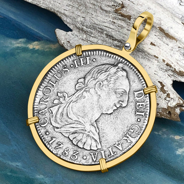 STUNNING Grade 1 Plus - El Cazador Shipwreck 1783 8 Reale "Piece of 8" 14K Gold Treasure Coin Pendant