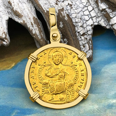 Jesus Christ King of Kings 24K Gold Solidus Coin 945 AD 18K Gold Pendant