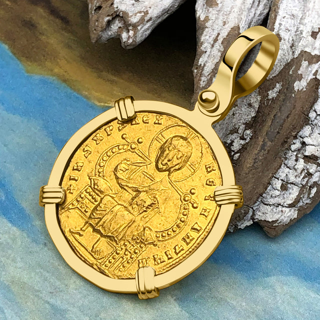 Jesus Christ King of Kings 24K Gold Solidus Coin 945 AD 18K Gold Pendant