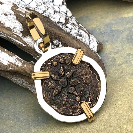 Biblical Widow's Mite 14K Gold and Sterling Silver Pendant
