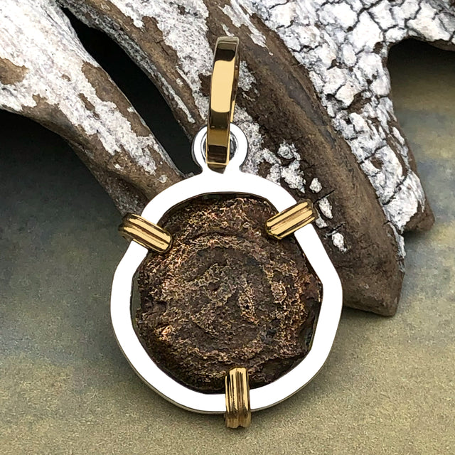 Biblical Widow's Mite 14K Gold and Sterling Silver Pendant