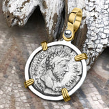 Roman Empire Silver Denarius Coin of Marcus Aurelius, the Philosopher Warrior 164 AD 14K Gold and Sterling Silver Pendant