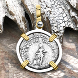 Roman Empire Silver Denarius Coin of Marcus Aurelius, the Philosopher Warrior 164 AD 14K Gold and Sterling Silver Pendant
