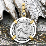 Roman Empire Silver Denarius Coin of Marcus Aurelius, the Philosopher Warrior 169 AD 14K Gold and Sterling Silver Pendant