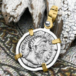 Roman Empire Silver Denarius Coin of Marcus Aurelius, the Philosopher Warrior 169 AD 14K Gold and Sterling Silver Pendant