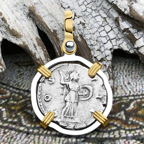 Roman Empire Silver Denarius Coin of Marcus Aurelius, the Philosopher Warrior 169 AD 14K Gold and Sterling Silver Pendant