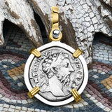 Roman Empire Silver Denarius Coin of Marcus Aurelius, the Philosopher Warrior 170 AD 14K Gold & Sterling Silver Pendant 