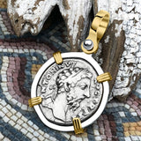 Roman Empire Silver Denarius Coin of Marcus Aurelius, the Philosopher Warrior 170 AD 14K Gold & Sterling Silver Pendant 