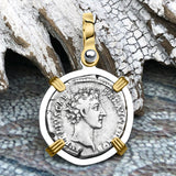 Roman Empire Silver Denarius Coin of Marcus Aurelius, the Philosopher Warrior 140 AD 14K Gold & Sterling Silver Pendant
