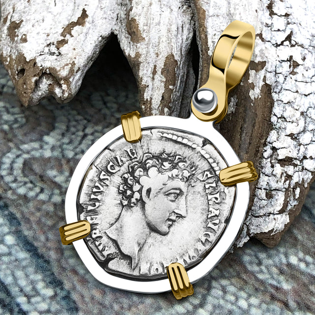 Roman Empire Silver Denarius Coin of Marcus Aurelius, the Philosopher Warrior 140 AD 14K Gold & Sterling Silver Pendant