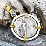 Roman Empire Silver Denarius Coin of Marcus Aurelius, the Philosopher Warrior 140 AD 14K Gold & Sterling Silver Pendant
