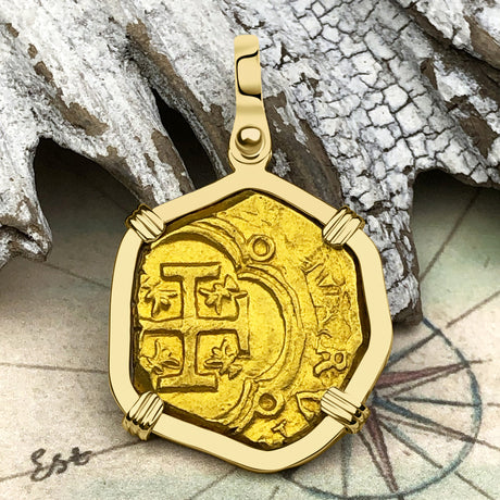 Pirate Era Circa 1630 22K Gold Two Escudo - the Legendary Doubloon - 18K Gold Pendant