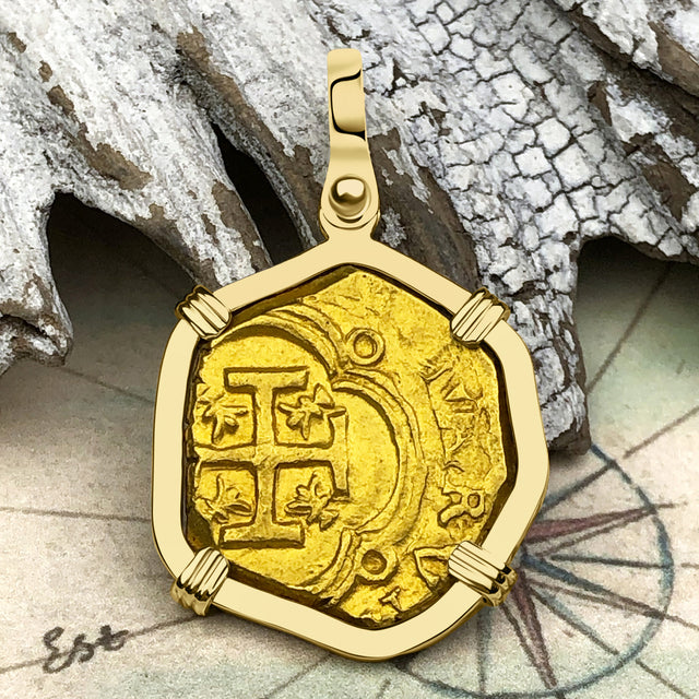 Pirate Era Circa 1630 22K Gold Two Escudo - the Legendary Doubloon - 18K Gold Pendant