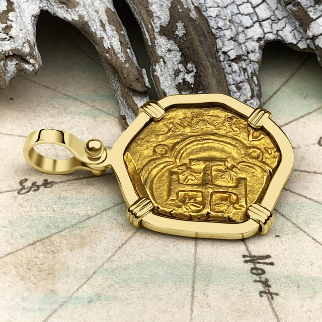 Pirate Era Circa 1630 22K Gold Two Escudo - the Legendary Doubloon - 18K Gold Pendant