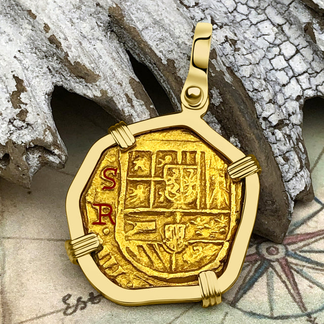 Pirate Era Circa 1630 22K Gold Two Escudo - the Legendary Doubloon - 18K Gold Pendant