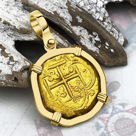RARE Colombia 1631 22K Gold Two Escudo - the Legendary Doubloon - 18K Gold Pendant