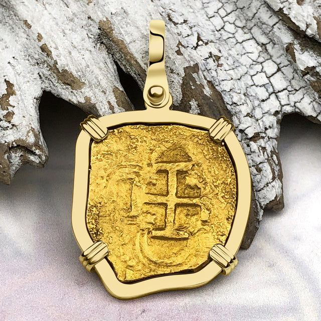 Heart Shaped Circa 1609 22K Gold Two Escudo - the Legendary Doubloon - 18K Gold Pendant | Artifact #7084