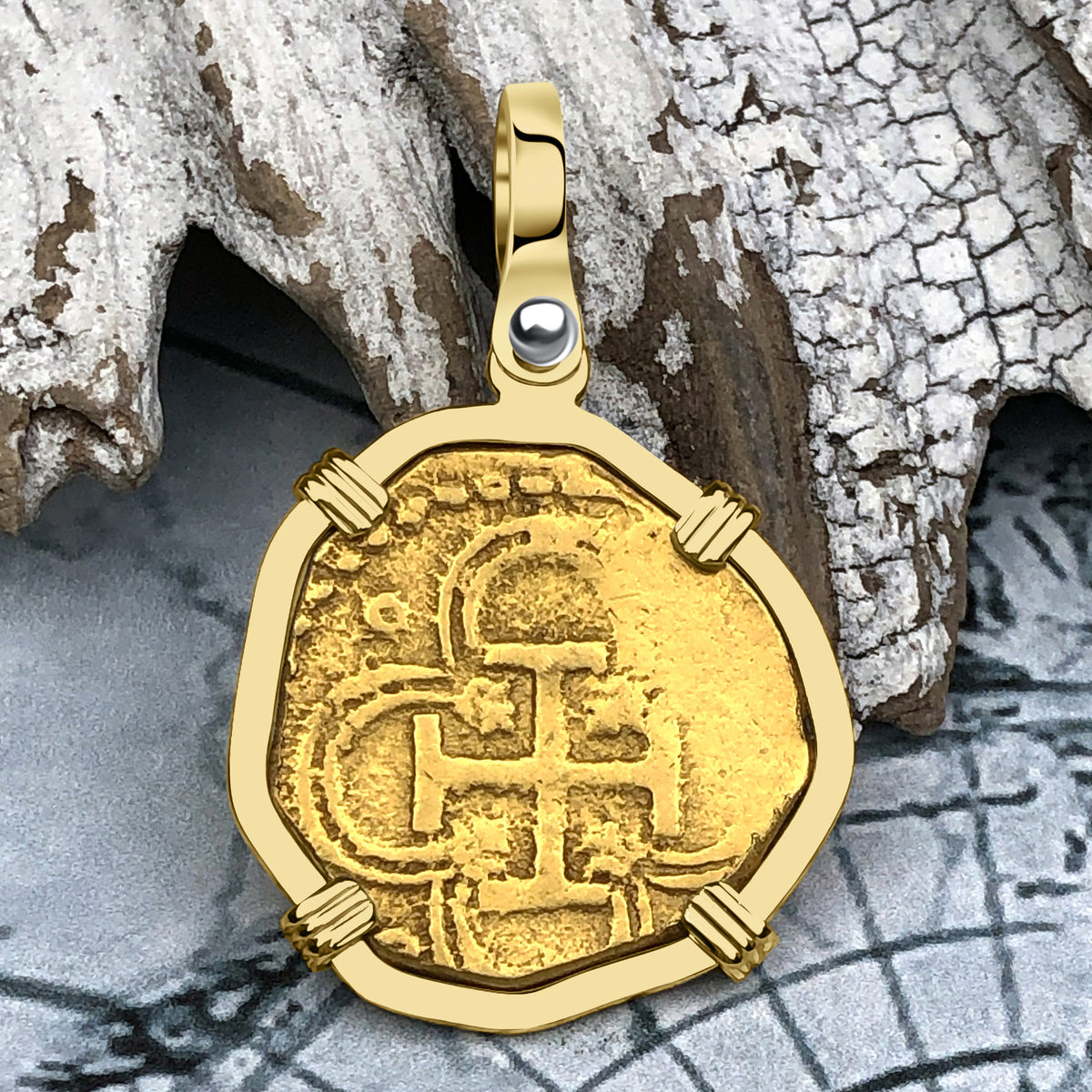 Dated 1593 22K Gold 2 Escudo - the Legendary Doubloon - 18K Gold Pendant 