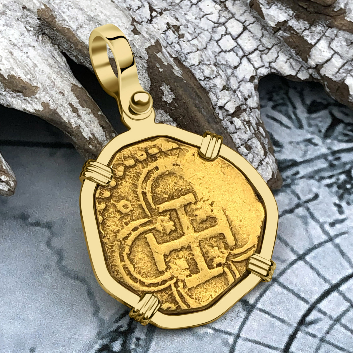 Dated 1593 22K Gold 2 Escudo - the Legendary Doubloon - 18K Gold Pendant 