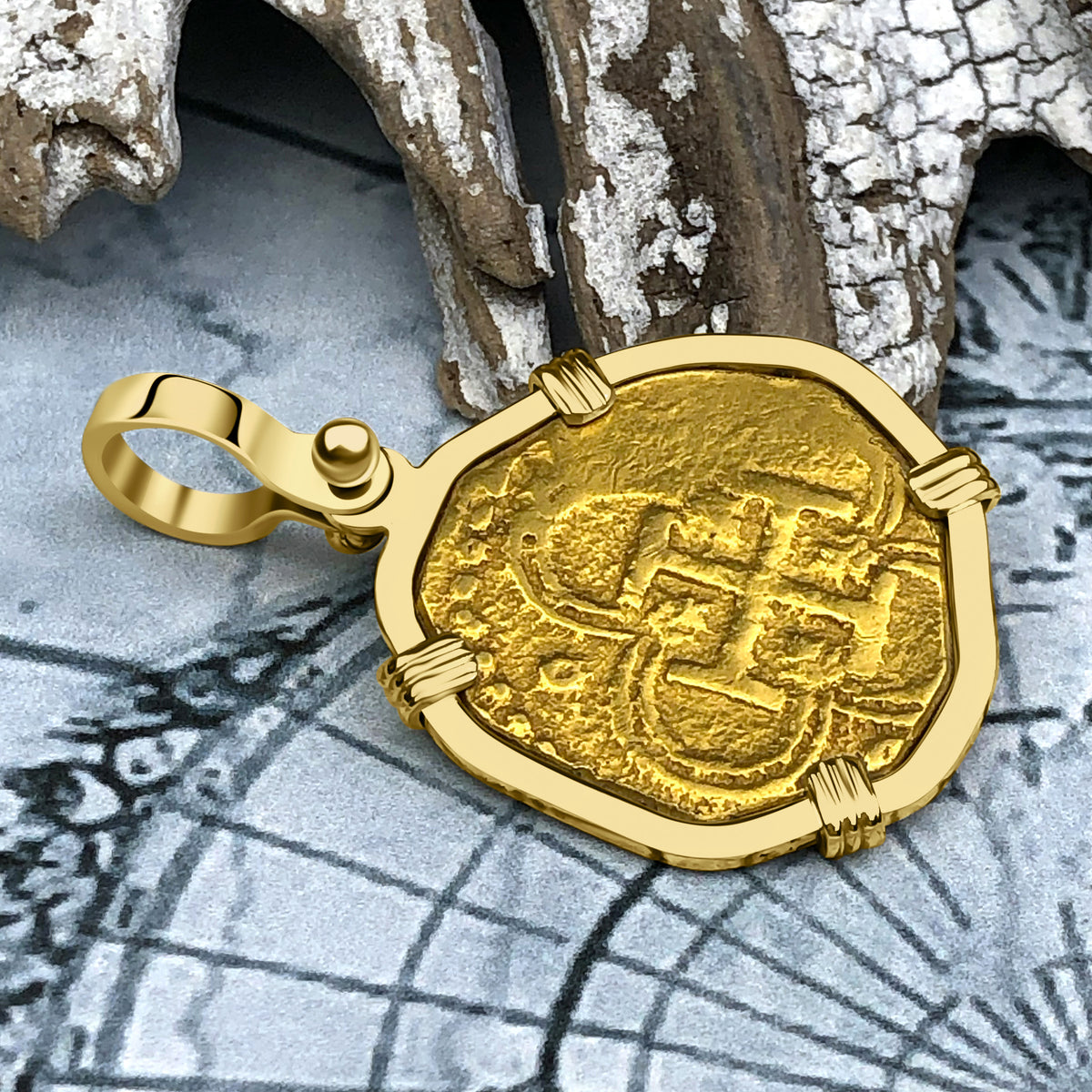 Dated 1593 22K Gold 2 Escudo - the Legendary Doubloon - 18K Gold Pendant 