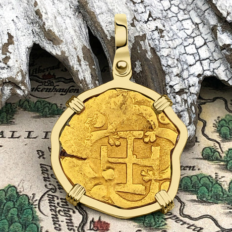 Pirate Era Circa 1615 22K Gold Two Escudo - the Legendary Doubloon - 18K Gold Pendant