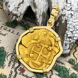 Pirate Era Circa 1615 22K Gold Two Escudo - the Legendary Doubloon - 18K Gold Pendant
