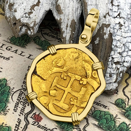 Pirate Era Circa 1615 22K Gold Two Escudo - the Legendary Doubloon - 18K Gold Pendant