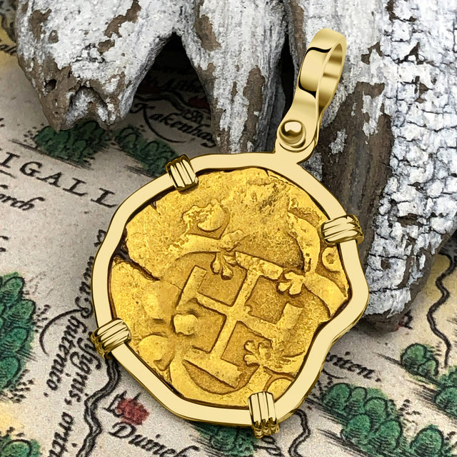 Pirate Era Circa 1615 22K Gold Two Escudo - the Legendary Doubloon - 18K Gold Pendant