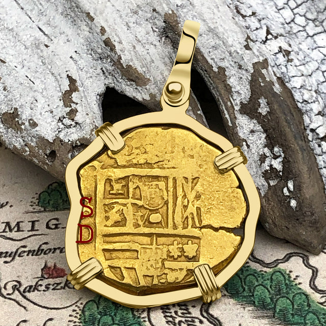 Pirate Era Circa 1615 22K Gold Two Escudo - the Legendary Doubloon - 18K Gold Pendant