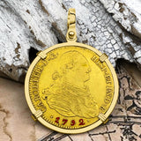 1792 Spanish 22K Gold Portrait 4 Escudo - the Legendary Pirate Era Doubloon - 18K Gold Pendant