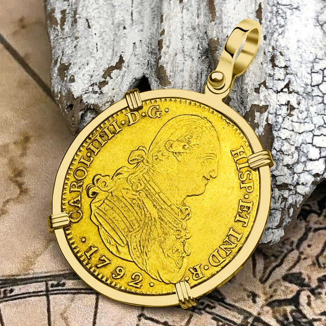 1792 Spanish 22K Gold Portrait 4 Escudo - the Legendary Pirate Era Doubloon - 18K Gold Pendant