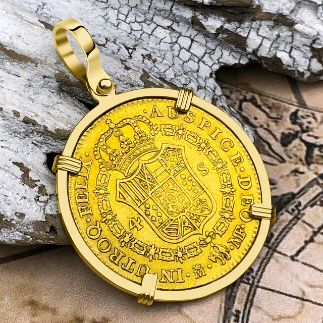 1792 Spanish 22K Gold Portrait 4 Escudo - the Legendary Pirate Era Doubloon - 18K Gold Pendant