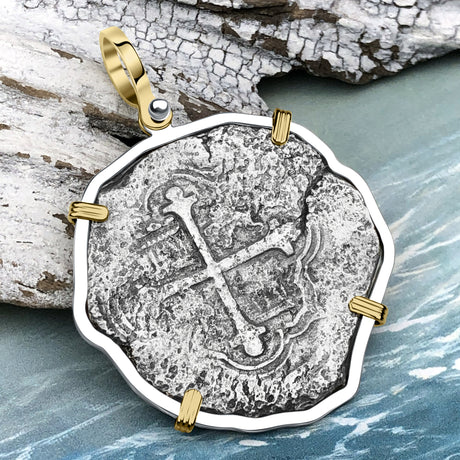 Mel Fisher's Atocha 8 Reale Shipwreck Coin 14K Gold & Sterling Silver Pendant
