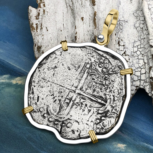 Mel Fisher's Atocha 8 Reale Shipwreck Coin 14K Gold & Sterling Silver Pendant