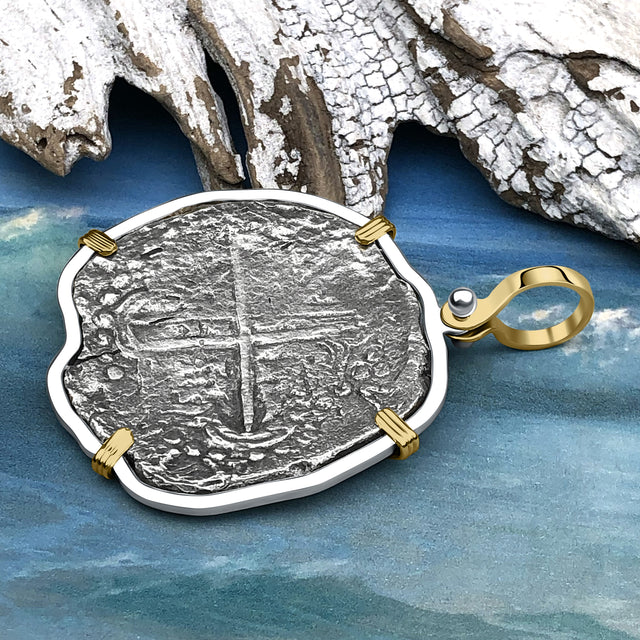Mel Fisher's Atocha 8 Reale Shipwreck Coin 14K Gold & Sterling Silver Pendant