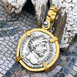 Roman Empire Silver Denarius Coin of Marcus Aurelius, the Philosopher Warrior 164 AD 14K Gold Pendant