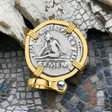 Roman Empire Silver Denarius Coin of Marcus Aurelius, the Philosopher Warrior 164 AD 14K Gold Pendant