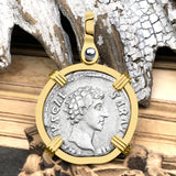 Roman Empire Silver Denarius Coin of Marcus Aurelius, the Philosopher Warrior 145 AD 14K Gold Pendant