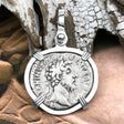 Roman Empire Silver Denarius Coin of Marcus Aurelius, the Philosopher Warrior 166 AD 14K White Gold Pendant