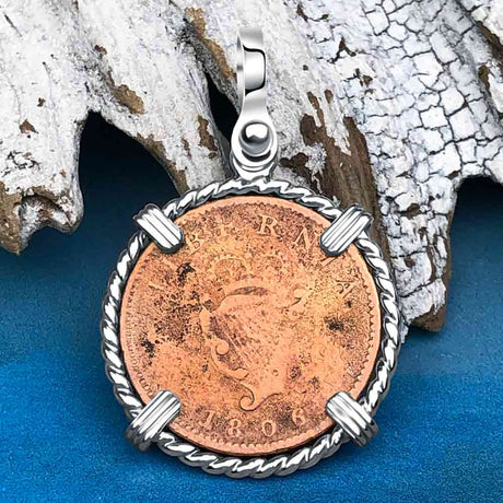 1806 Celtic Harp Irish Copper Farthing Dublin Hoard Sterling Silver Pendant