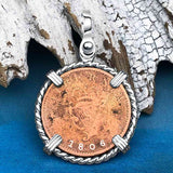 1806 Celtic Harp Irish Copper Farthing Dublin Hoard Sterling Silver Pendant