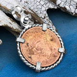 1806 Celtic Harp Irish Copper Farthing Dublin Hoard Sterling Silver Pendant